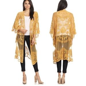 LONG EMBROIDERED LACE KIMONO CARDIGAN